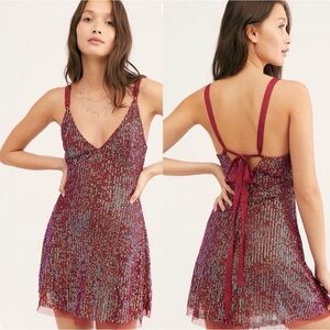 Free People  Gold Dust mini Burgundy Dress